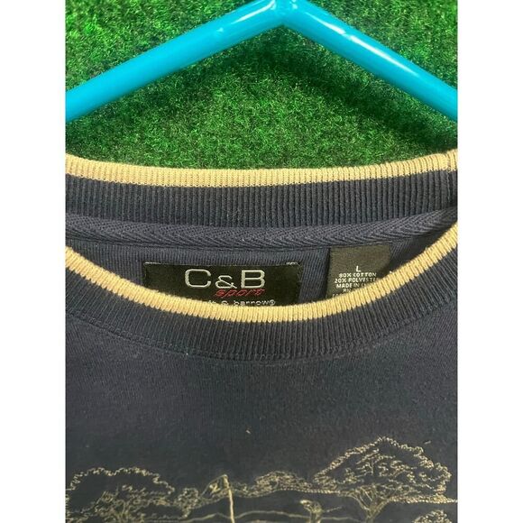 Men's Golf Themed Y2K Blue  & Gold Sweater Size Large UNISEX - Picture 3 of 5